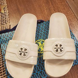 Tory Burch Carson Croc Embossed Slide Sandal